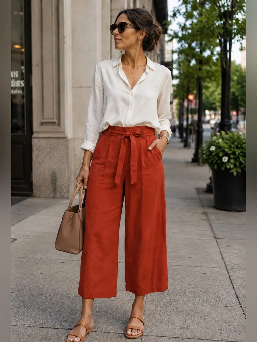 Banana Republic Burnt Orange Linen ROWEN Wide-Leg Tie-Waist Cropped Pants 16